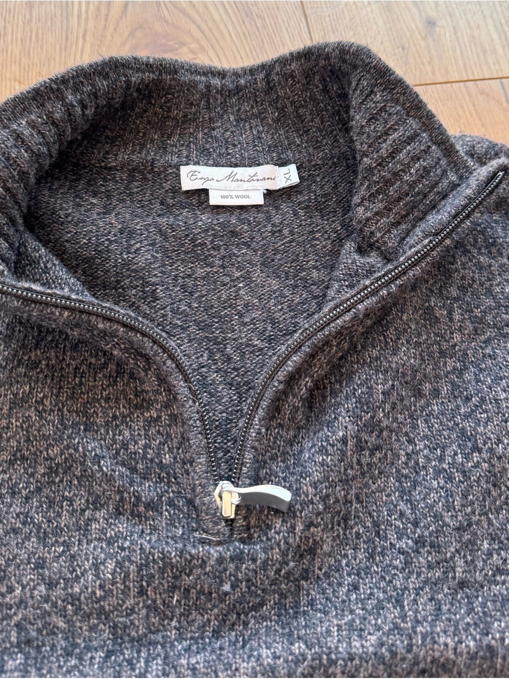 Enzo Mantovani Sweater Mens XL Gray Charcoal 1/4 Zip 100% Wool Pullover Preppy